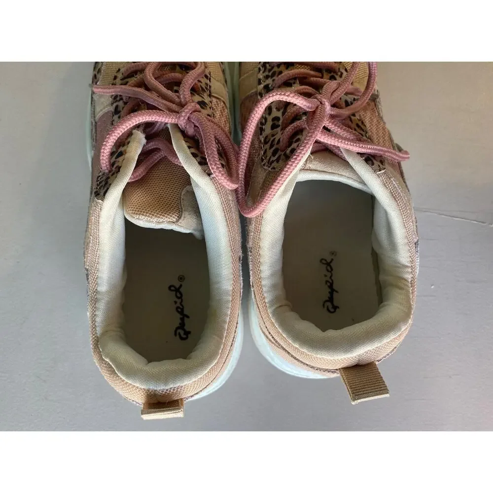 Qupid Sneakers Women’s 7 Pink Rose Good Cheetah Print Lightweight Fashion Shoes